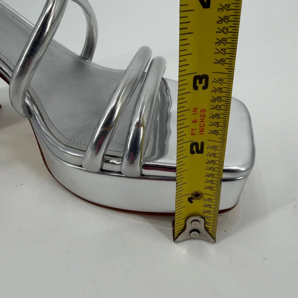 Marc Fisher Godea Silver Metallic Platform Block Heel Strappy Sandals Womens 8M